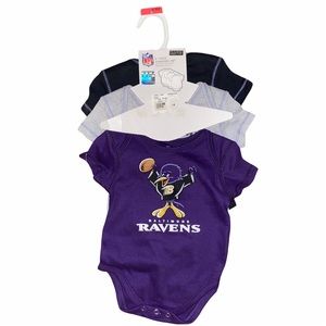 NFL Team Apparel Baltimore Ravens Baby One Piece Bodysuit 3 Pack 3-6 mos